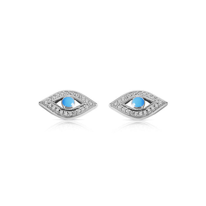 Silver Sky Blue Evil Eye Studs