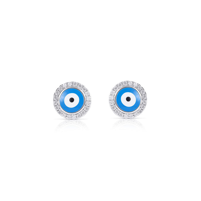 Round Silver Evil Eye Studs