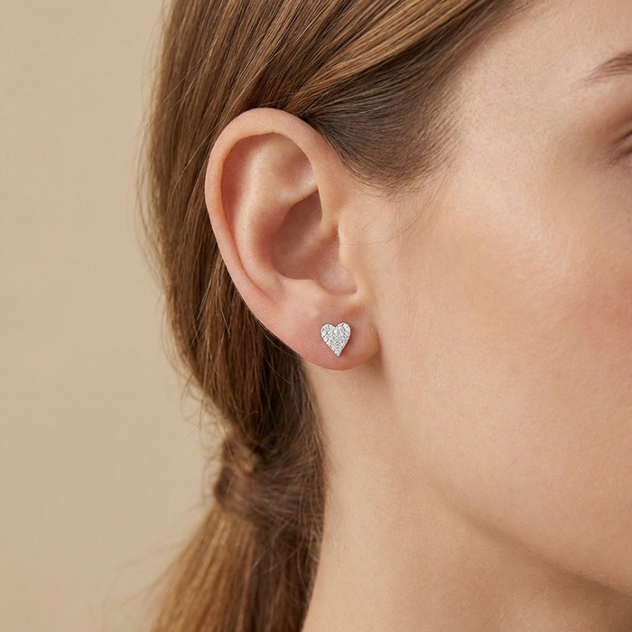 Diamond Heart Studs Pave