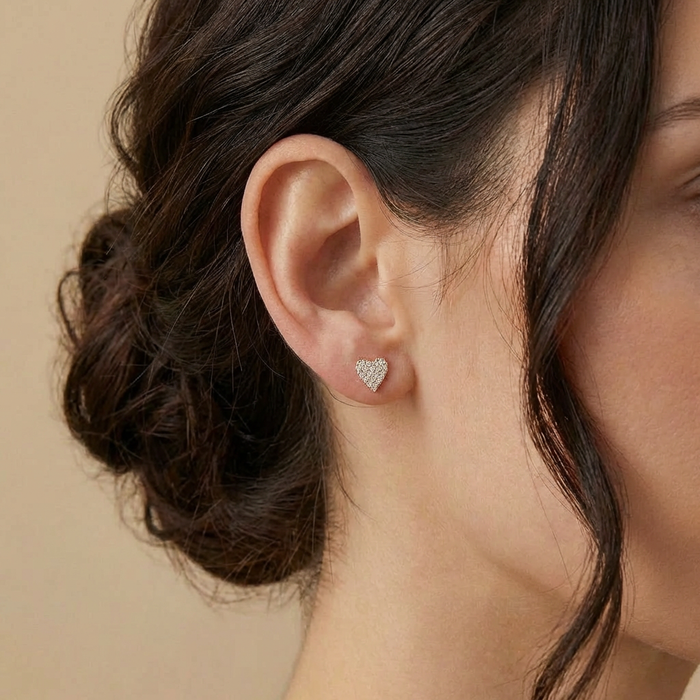 Diamond Heart Studs Pave