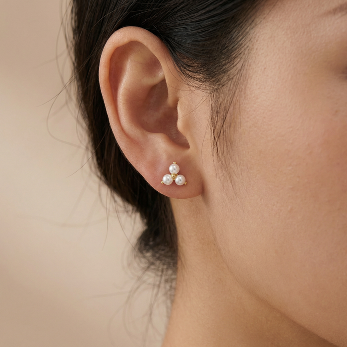 Triple Pearl Stone Studs