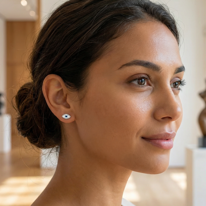 Silver Evil Eye Studs