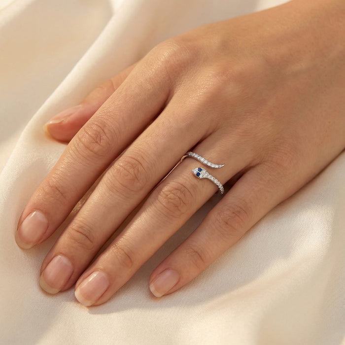 Silver Sapphire Snake Ring