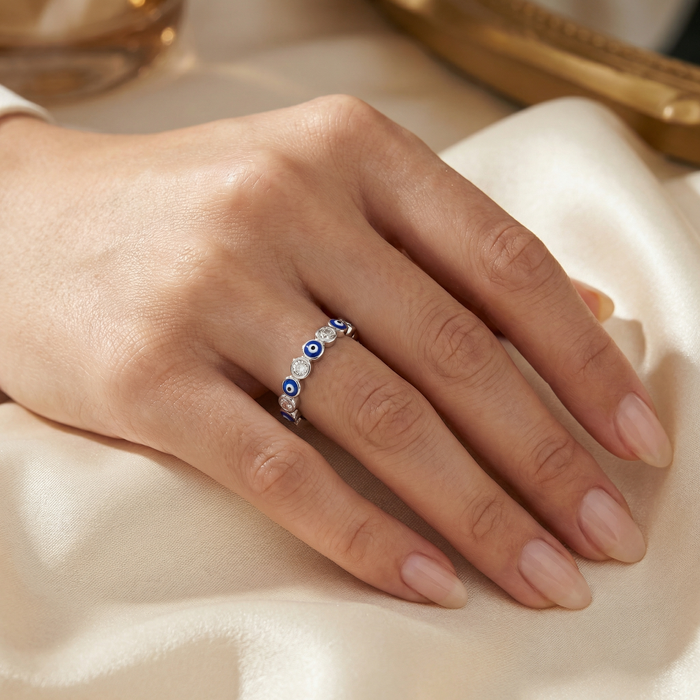 Silver Bezel Evil Eye Ring