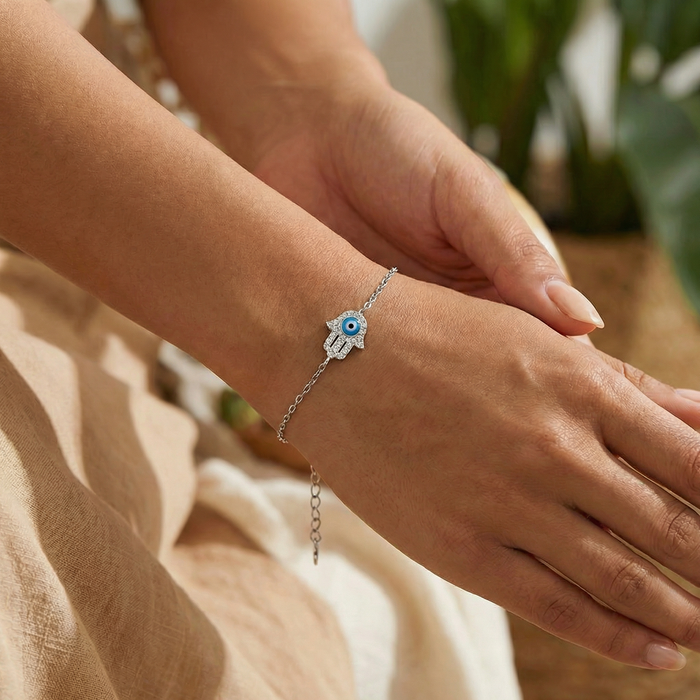 Silver Protective Hamsa Bracelet