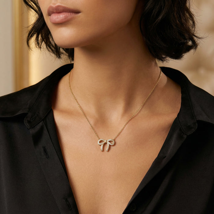 Silver Ribbon Bow Necklace