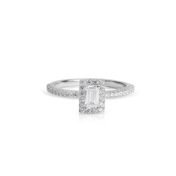 Silver Baguette Halo Ring