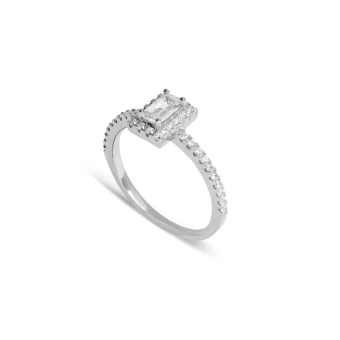 Silver Baguette Halo Ring