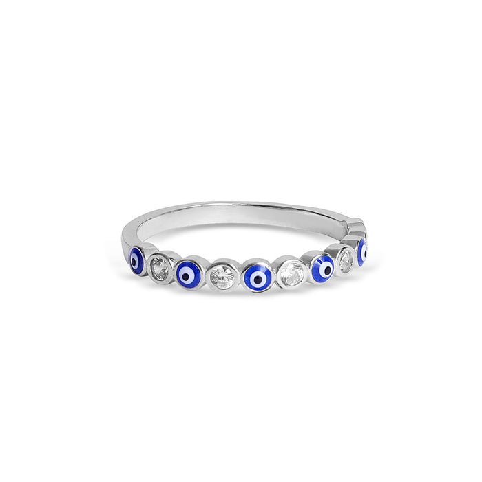 Silver Bezel Evil Eye Ring