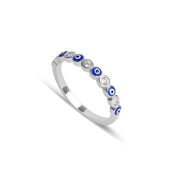 Silver Bezel Evil Eye Ring