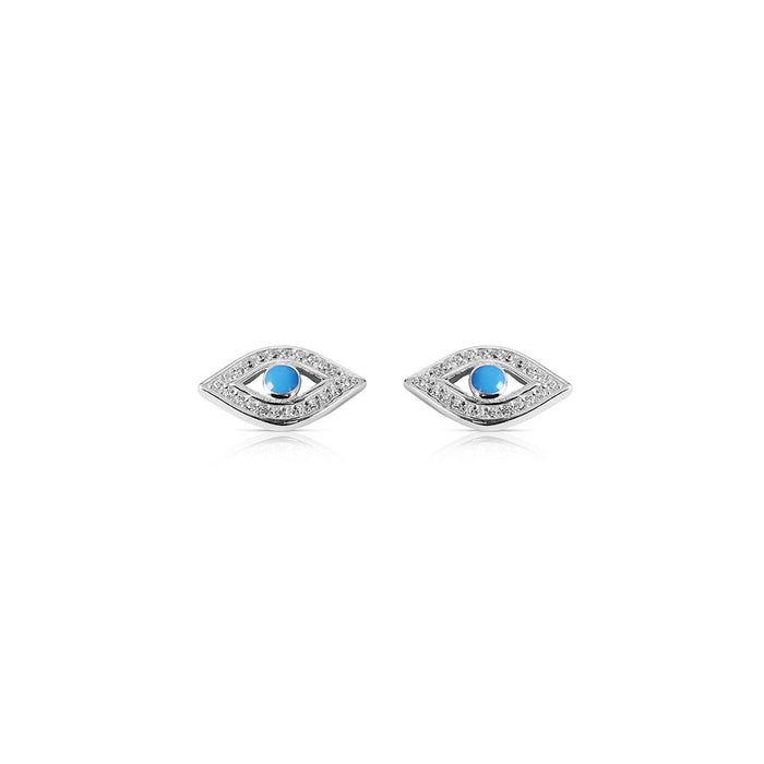 Silver Sky Blue Evil Eye Studs